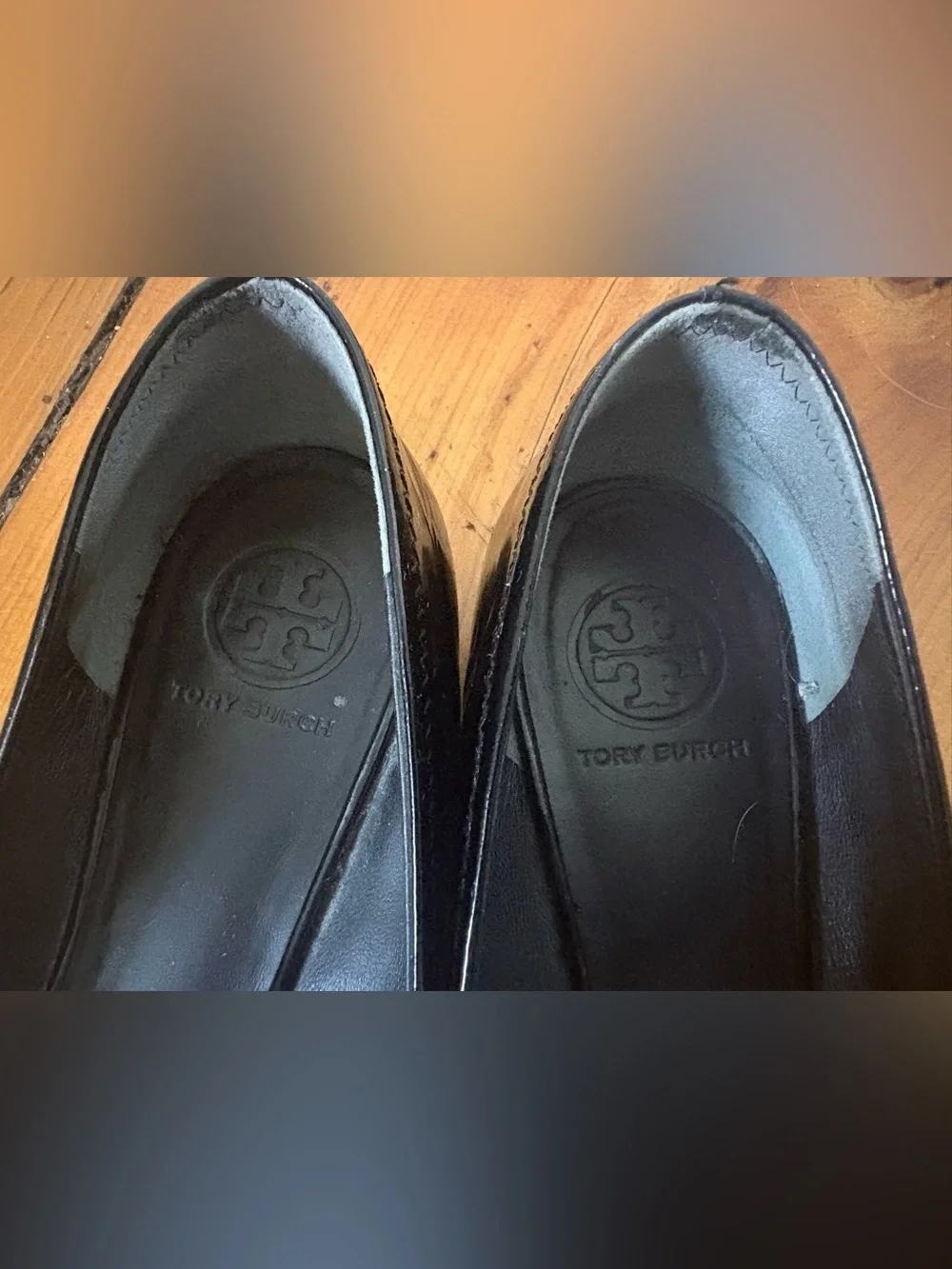 Tory Burch Reva Patent Leather Ballet Flats Black Logo, Size 9 - Classic Shiny